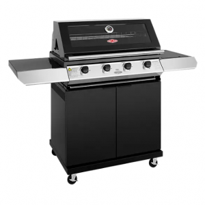 BeefEater 1200 Series Black Enamel 4 Burner BBQ & Trolley w/ Side Burner, Cast Iron